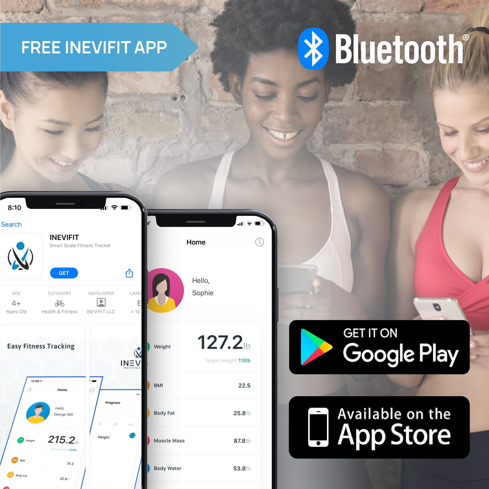 INEVIFIT Smart Body Fat Scale with Bluetooth and Free Tracking INEVIFIT APP - Black