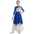 thumbnail image 4 of YIZYIF Kids Girls Bronzing Bodice Tunic Praise Worship Dance Dress Asymmetric Back Zipper Lyrical Contemporary Dance Costume Royal Blue 6, 4 of 7