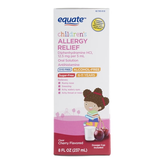 EQ Children's Dye Free Allergy Relief Cherry Flavored Liquid 8 fl. oz