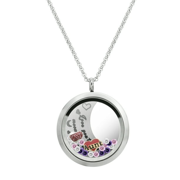 Queenberry Love You To The Moon And Back Family Floating Locket Crystal Charm Pendant Necklace Aunt Niece Walmart Com Walmart Com
