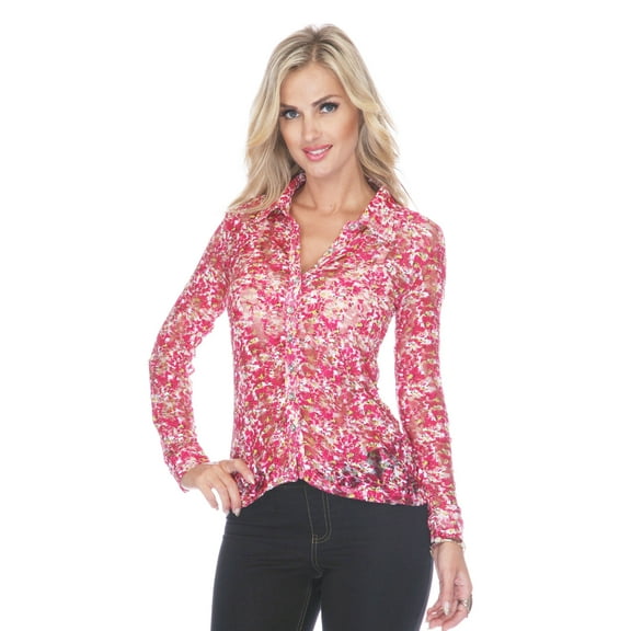 White Mark Women's Floral Long Sleeve Blouse