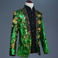 thumbnail image 4 of UVEASISHA Men Party Blazer Jacket Sequin Slim Fit Stylish Tuxedo Hot Stamping Printed Single-breasted Suit Jackets for Dinner Prom Green M, 4 of 6