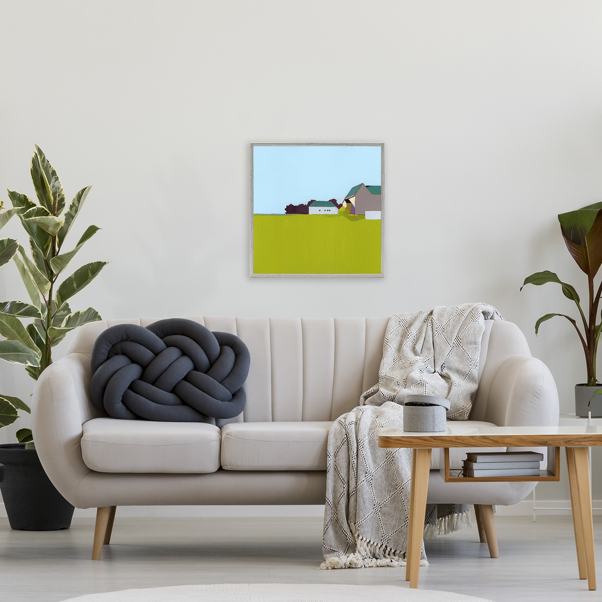 Spring Morning Farm Land Gray Framed Giclee Art, design by Ruth LaGue
