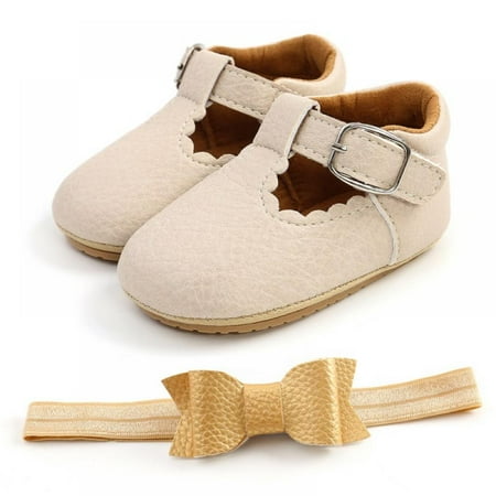 

AVAIL Baby Girls Mary Jane Flats Sparkly Bowknot Princess Dress Crib Shoes Non-Slip for Toddler First Walkers + Headband 0-18Months