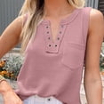 thumbnail image 3 of Blusa rosa pura sin mangas con escote en V y bolsillos para mujer de verano, 3 of 7