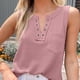 thumbnail image 3 of Blusa sin mangas con escote en V y bolsillos para mujer, color liso, rosa XXL, 3 of 7