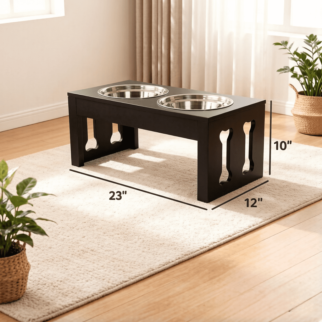 Black Elevated Double Bowls Pet Feeder, Raised Dog Feeding Station with Removable Stainless Steel Bowls, Water-Resistant MDF Frame & Non-Slip Base for Medium Sized Dogs