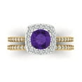 thumbnail image 2 of 1.58 ct Brilliant Round Cut Natural Amethyst 14k Yellow/White Gold(multi tone) Halo Solitaire with Accents Engagement Bridal Wedding Ring Band Set size 5.5, 2 of 7