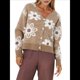 thumbnail image 1 of Cárdigan de Punto con Estampado Floral y Botones para Mujer, Cuello en V y Hombros Caídos Caqui Oscuro XXL, 1 of 9