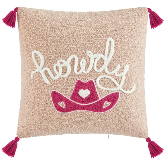 Mainstays 'Howdy' Pink Tasseled Decorative Pillow, 16.5" L x 16" W