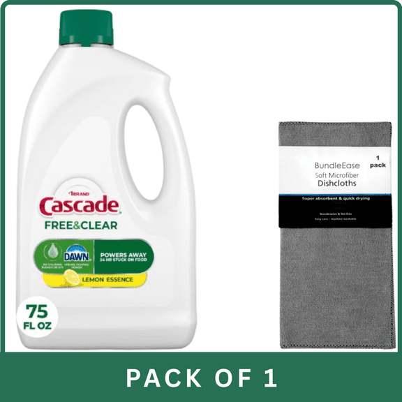 Cascade Free & Clear Gel Lemon Essence Dishwasher Detergent 75 fl oz With Microfiber Solid Color Towel By BundleEase
