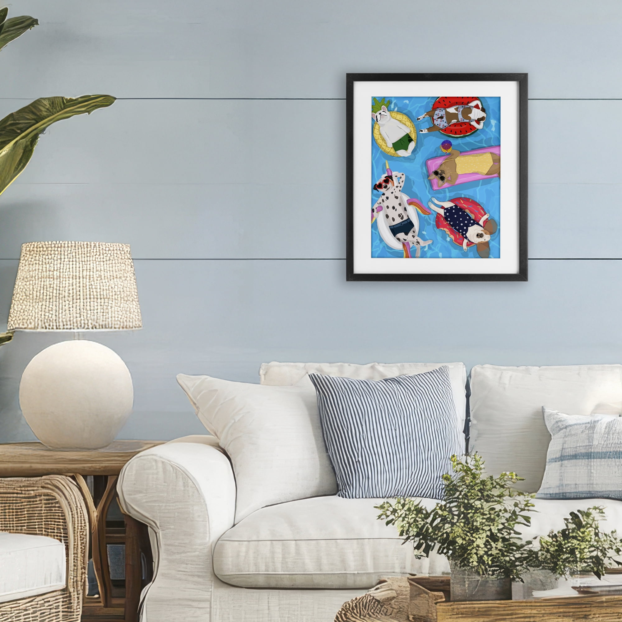Stupell Industries Summer Sunbathing Dogs Black Framed Print Under Glass, design by Hanna Melin