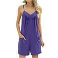 thumbnail image 1 of AherBiu Combinaisons Courtes Boho pour Femmes Sans Manches Col en V Jambes Larges Confortables Combinaisons d'Été avec Poches, 1 of 5