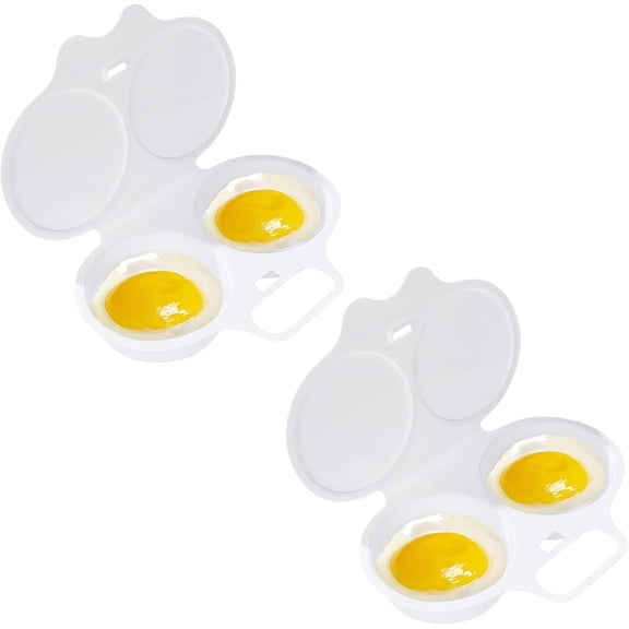 2Pcs White Egg Poacher, Microwave Boiler 2 Cavity Nonstick Poached Maker With Lid, Poacher Cooker, Double Drain Cups Cookware（13 * 5cm）