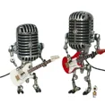 thumbnail image 6 of Retro Microphone Robot Sculpture Play Guitar Guitar Figurine Desk LED Lamp Metal Microphone Guitarist Office Home Craft Ornament (New style-Black), 6 of 7