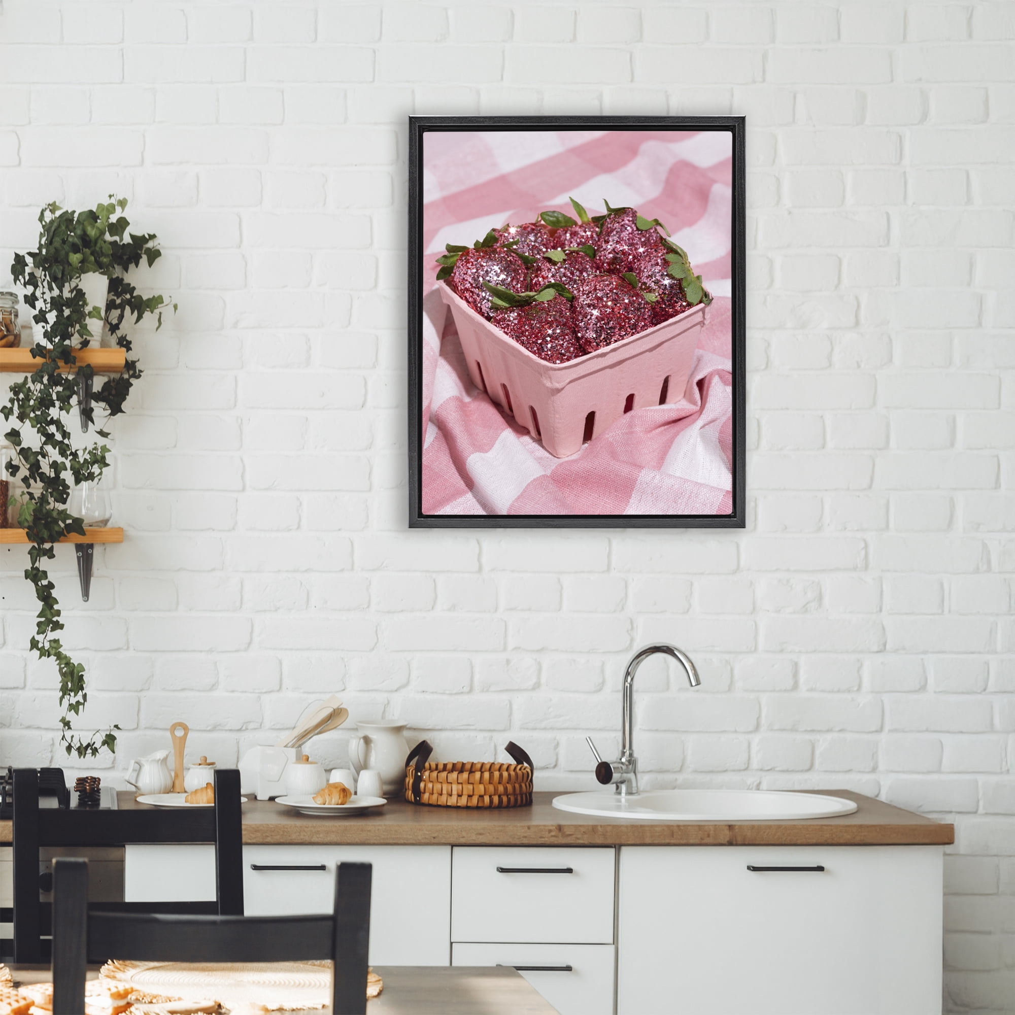 Stupell Industries Glam Glimmer Strawberries Black Framed Floater Canvas Wall Art, design by LISH Creative