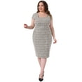 thumbnail image 3 of DARING DIVA Plus Size Vintage Midi Tweed Cap Sleeve Sheath Dress 1X White, 3 of 7