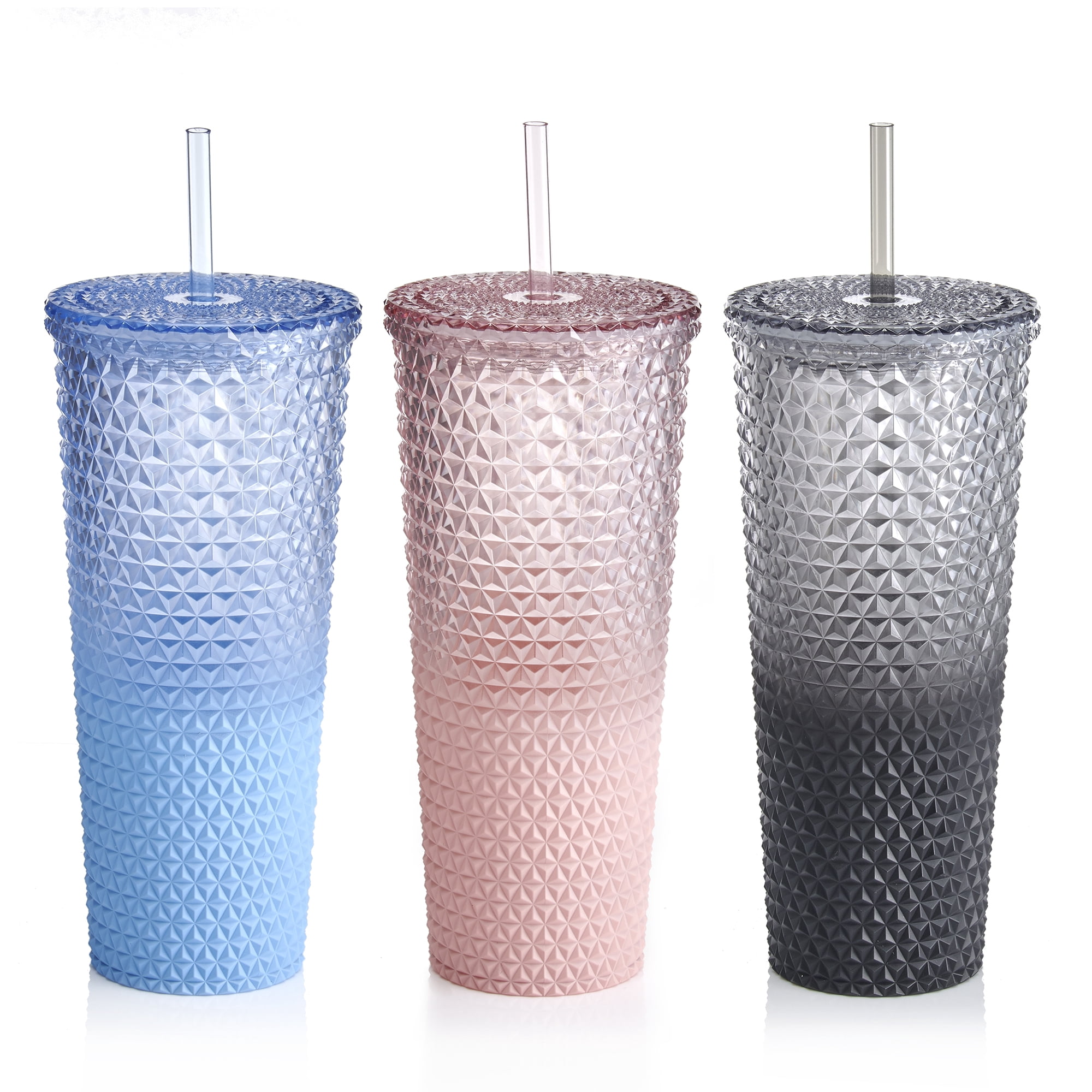 Mainstays 26 fl oz Ombre Pink Reusable Plastic Textured Tumbler, Double-Walled