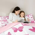 thumbnail image 4 of Homewish Girly Pink Butterfly Twin Bedding Sets 7-Piece for Kids, Chic Princess Blossoms Bedding Comforter Set, Cartoon Square Patchwork Reversible Sheet Sets, Ultra Soft Bedroom Decor, 4 of 7
