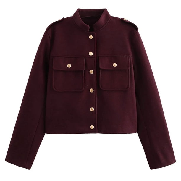 Chaqueta Corta de Moda para Mujer, Camisa Abotonada, Chaquetas Ligeras de , Tendencia. Vino Tinto M