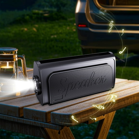 Mini Solar Powered Bluetooth Speaker with Flashlight, SD Card, Phone Stand - Portable Outdoor Speaker for Camping, Hiking