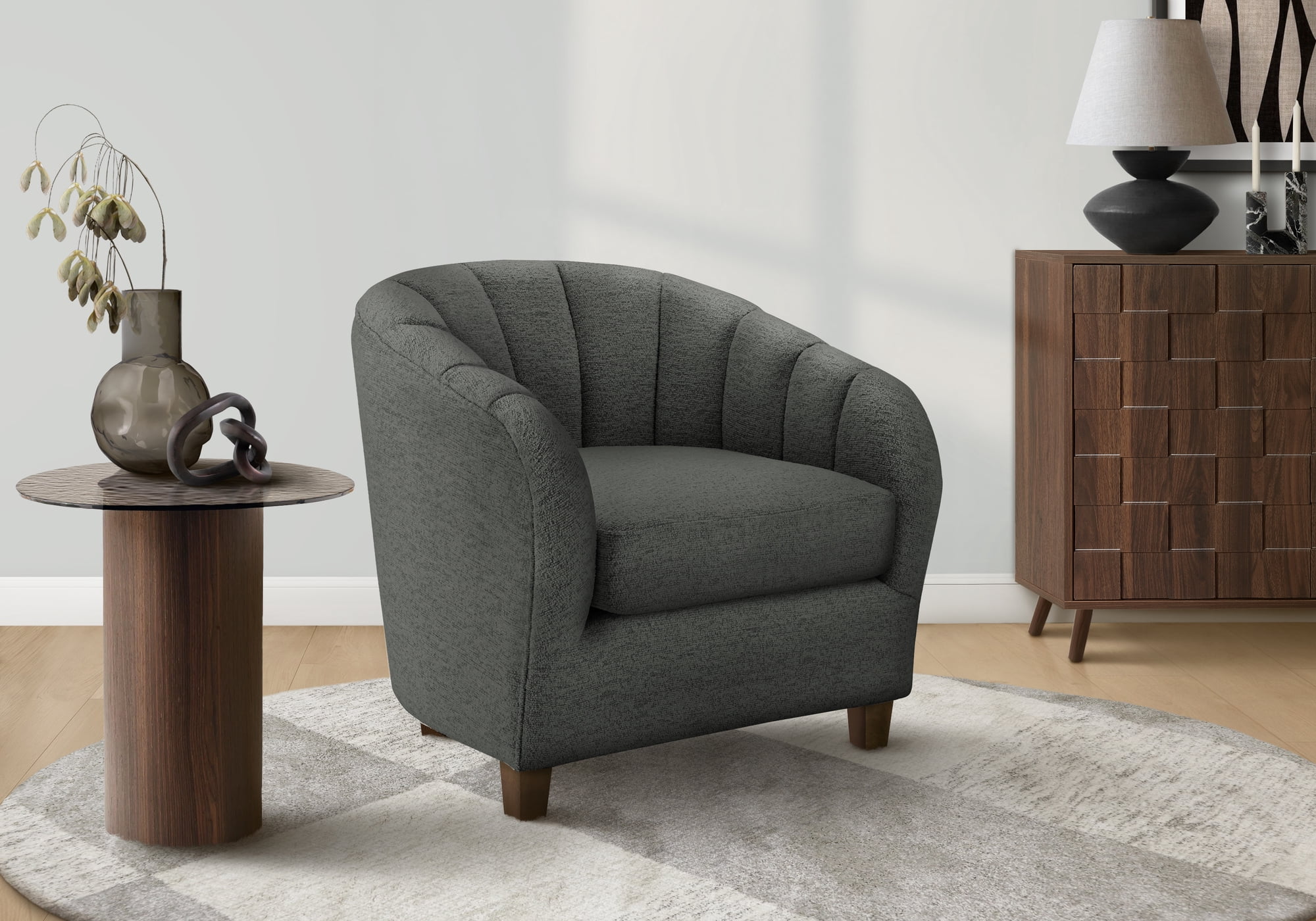 Monarch Specialties - I 8092 Accent Chair, 31"H, Upholstered, Bedroom, Dark Grey Fabric, Contemporary