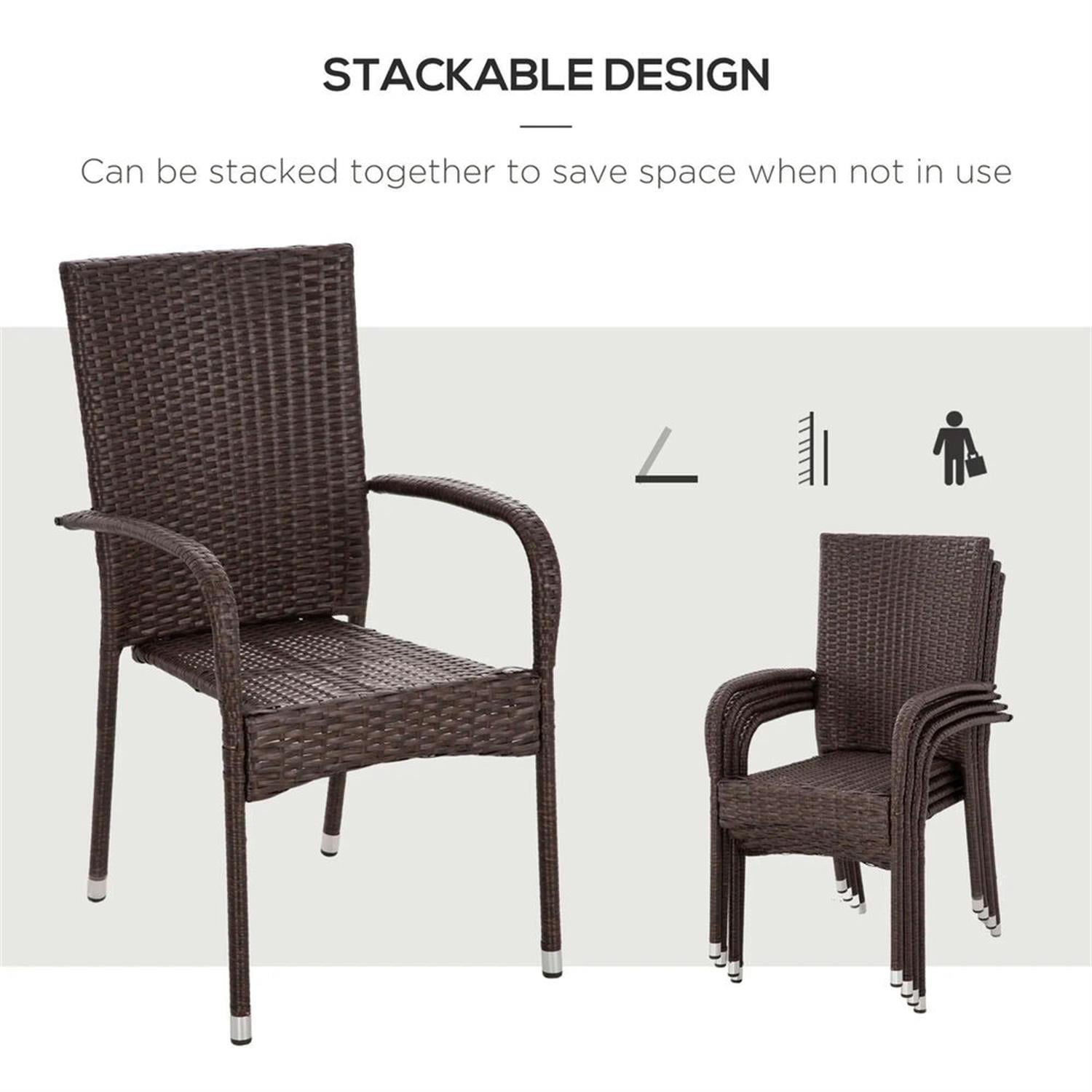 Demi Bonn Outdoor Dining Chairs Set of 4 with Armrests & Backrest, Stackable PE Rattan Patio Dining Room Chairs with Cushion for Garden, Backyard, Lawn, Brown