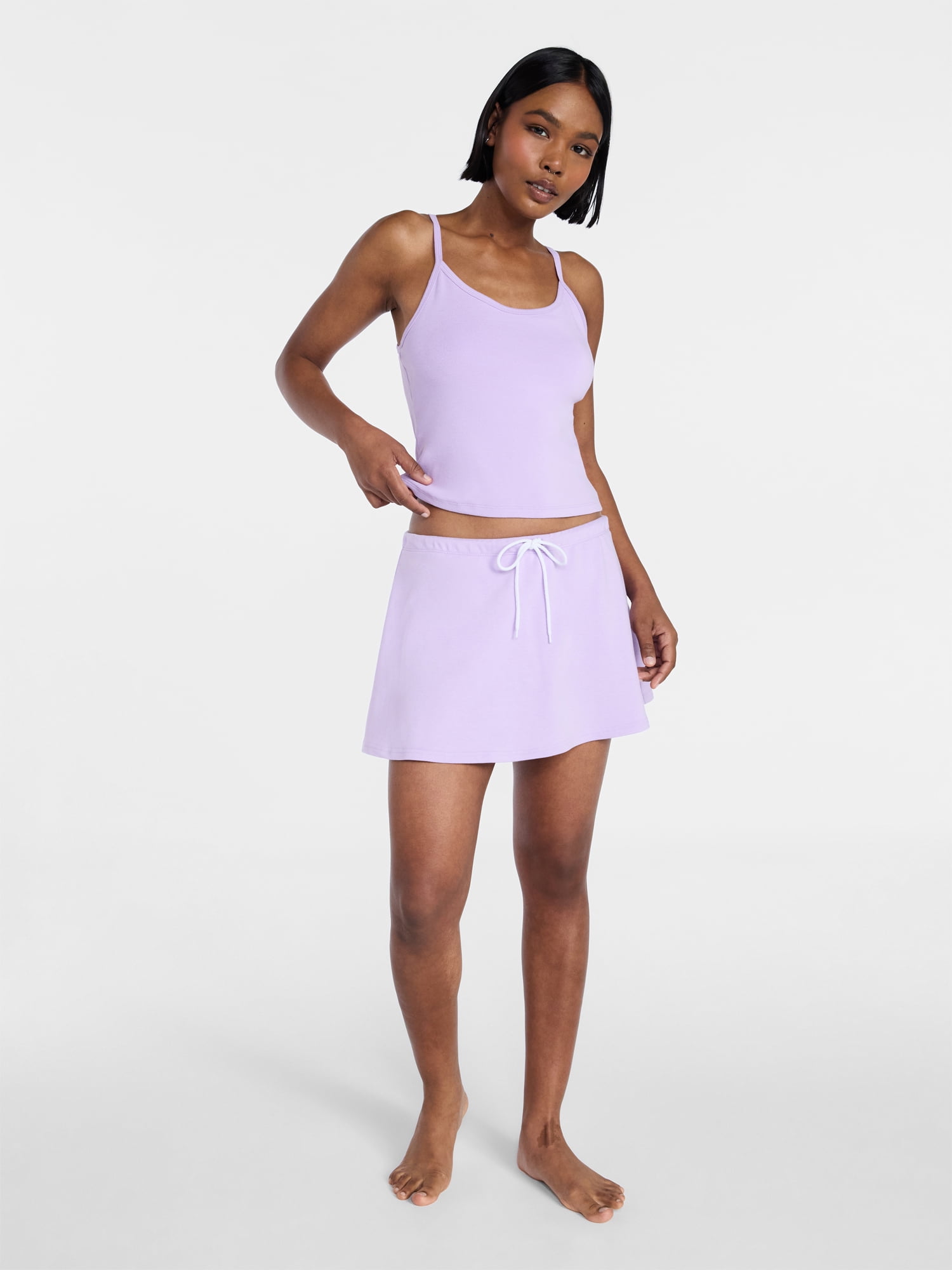 No Boundaries Cozy Sleepwear Cami and Skort Set, 2-Piece, Women’s and Women’s Plus XXS-3X