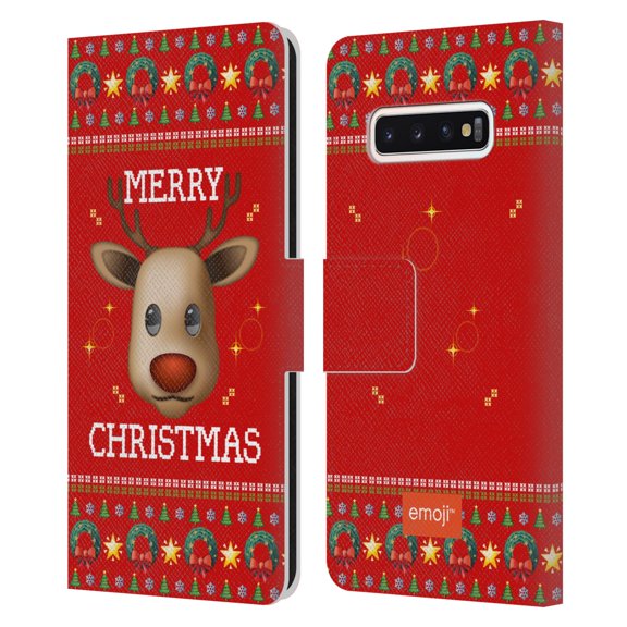 Head Case Designs Officially Licensed emoji® Ugly Christmas Reindeer Leather Book Wallet Case Cover Compatible with Samsung Galaxy S10