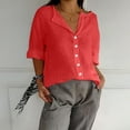 thumbnail image 5 of TODOZO Womens 3/4 Sleeve Button Down Shirts Cotton Linen Roll Up Short Sleeve Tops V Neck Casual Loose Fit Blouses Summer Beach Cotton Tops Tunics Gauze Shirts Lightweight Three Quarter Blouses, 5 of 5