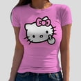 thumbnail image 3 of T-Shirt Aguichant Col Rond Slim pour Femmes 2024, Imprimé Hello Kitty, Élastique, Basique, Décontracté, Manches Courtes, Y2K, Moulant, 3 of 6
