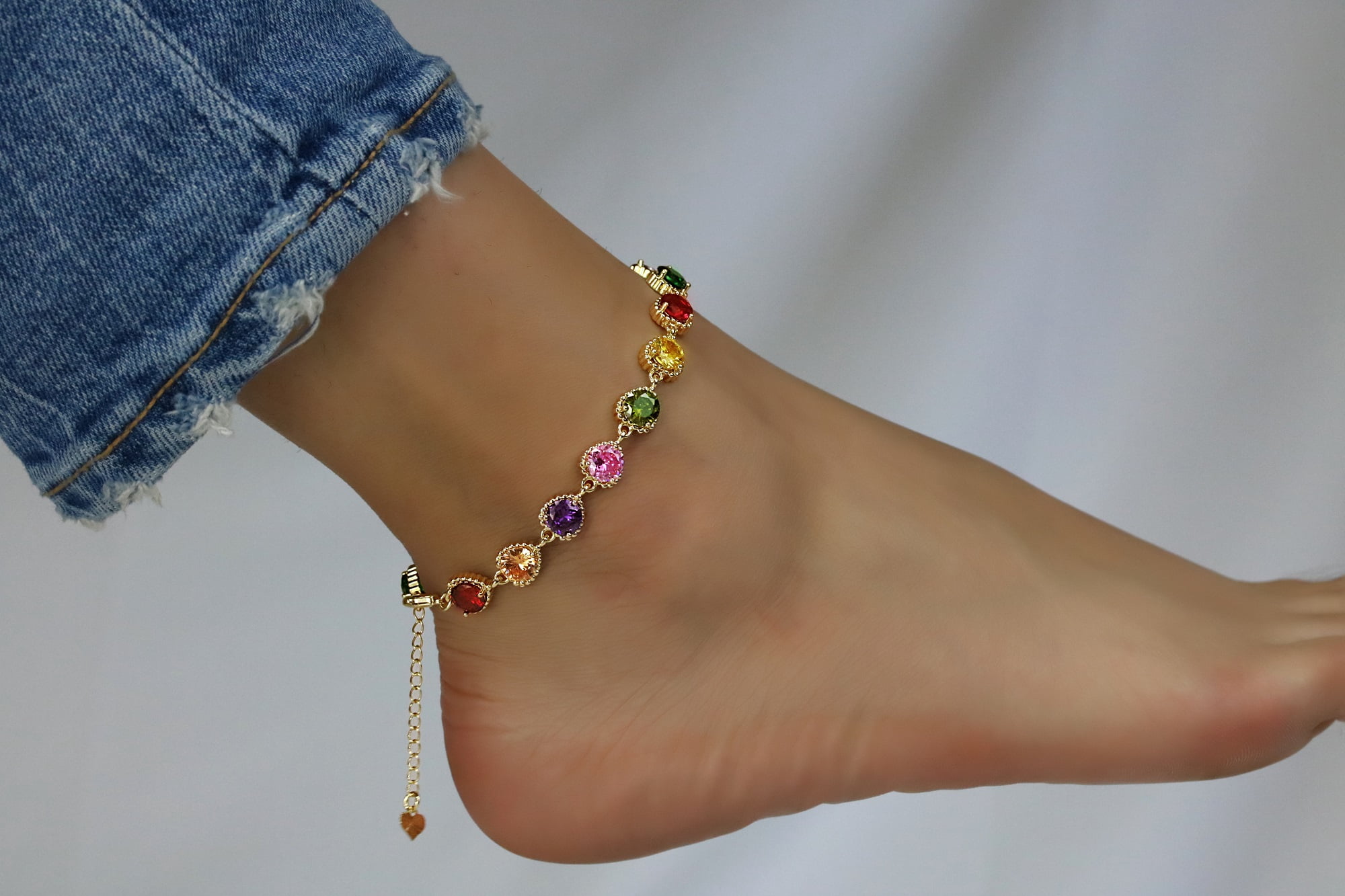 Kaash Customs Gold Color CZ Stones Anklet Bracelets for Women, Brass Metal