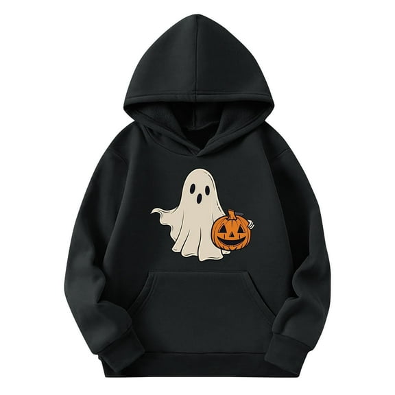 CYRBOKO Halloween Hooded Sweatshirts for Toddler Boys, Casual Long Sleeve Lightwewight Loose Fit Tops with Pocket Black Size 4-5 T