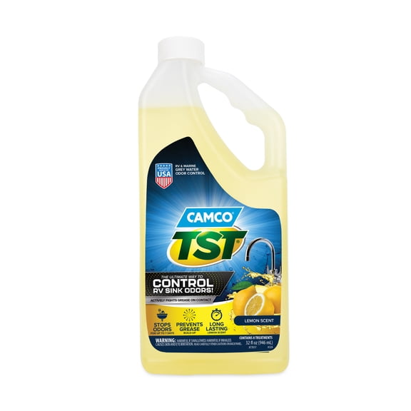 Camco TST RV Grey Water Odor Control and Holding Tank Deodorizer - Septic Safe - Lemon, 32oz (40252)