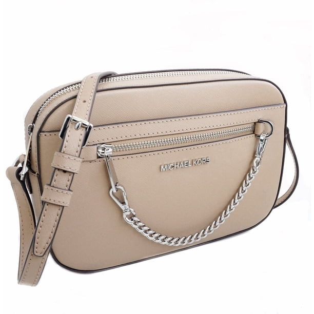 Michael Kors Bolso Bandolera Grande Jet Set East West en Piel Saffiano Color Camel con Cremallera y Cadena