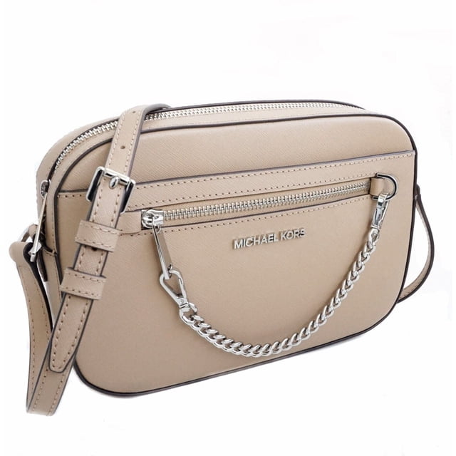 Michael Kors Bolso Bandolera Grande Jet Set East West en Piel Saffiano Color Camel con Cremallera y Cadena