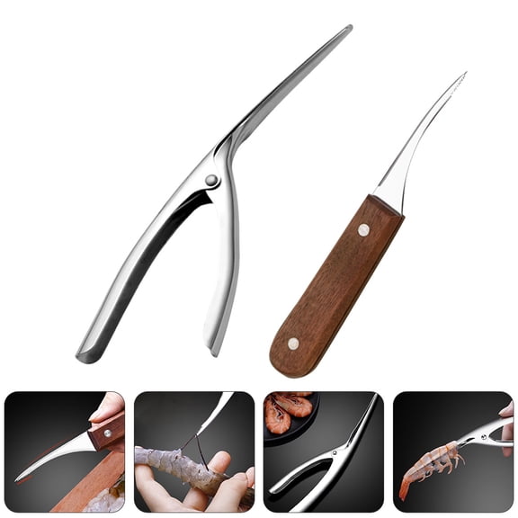 2 Shrimp Deveiner Tools Stainless Steel Shrimp Peelera Shrimp Cleaner Lobster Shell Remover with Wooden Handle for Shrimp Lovers Home Kitchen Essentials