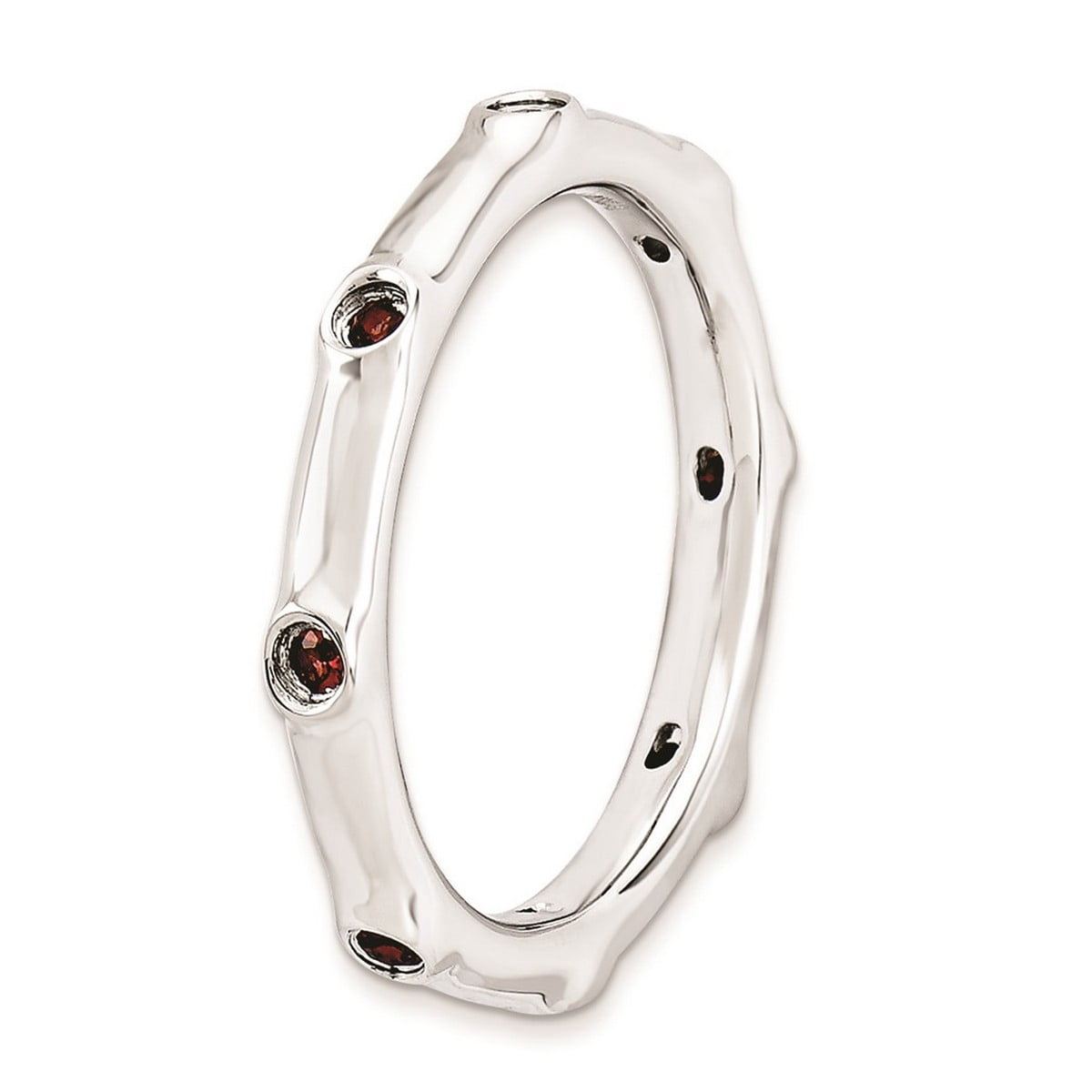 925 Sterling Silver Bezel Polished Stackable Garnet Ring Size 7 Stackable Ring for Women - .16 cwt