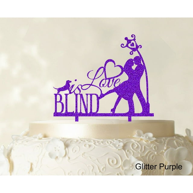 Love is Blid Custom Cake Topper Personalized Glitter Cake Topper Color Option Available 6-7 Inches Wide
