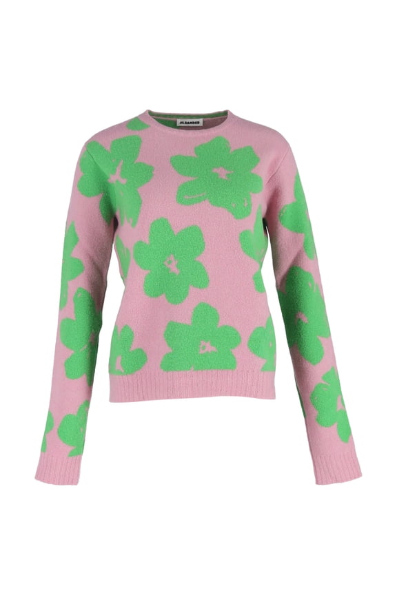 Pre-Owned Jil Sander Flower Knit Crewneck Sweater in Pink Wool