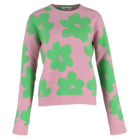 Pre-Owned Jil Sander Flower Knit Crewneck Sweater in Pink Wool