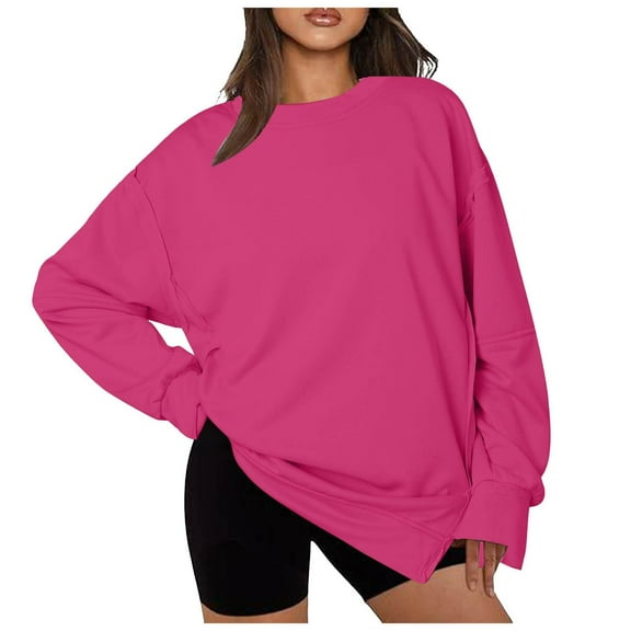 kamemir Women's Sweatshirts Womens Oversized Sweatshirts Hoodies Crew Neck Pullover Sweaters Casual Comfy Fall Fashion Outfits Clothes 2024(Hot Pink,S)