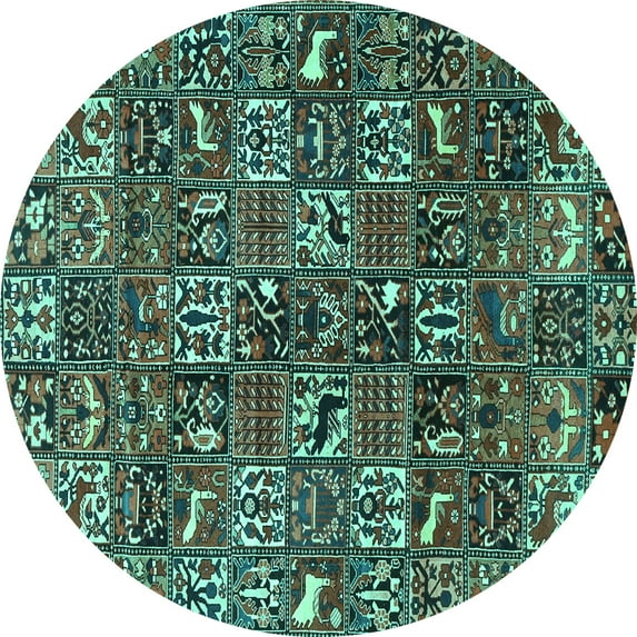 Ahgly Company Machine Washable Indoor Round Persian Turquoise Blue Traditional Area Rugs, 8' Round
