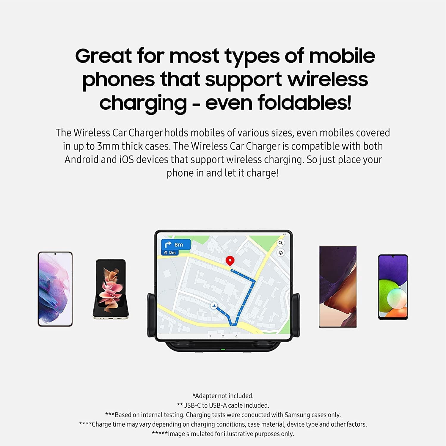 SAMSUNG Wireless Car Charger Fast Charge 2022, Universally Compatible with Qi Enabled Phones in Vehicle - Retail Packaging - Black