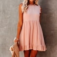 thumbnail image 2 of Baqcunre Women'S Casual Dresses Women'S Fashion Casual Solid Color Round Neck Ruffled Waist Dress Womens Dresses Midi Dress Pink Dress XL, 2 of 5