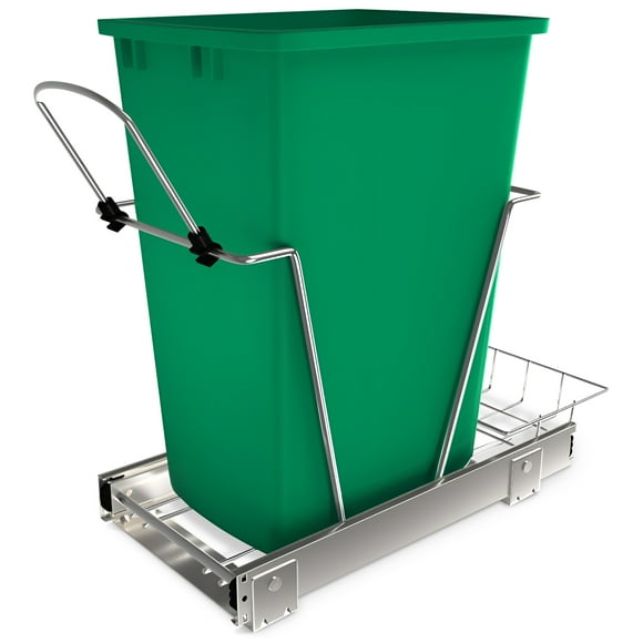Rev-A-Shelf Single 35 Quart Sliding Pullout Waste Bin Container, Green