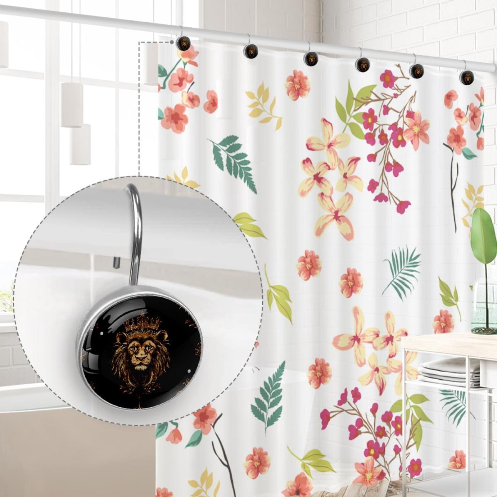Lions King Shower Curtain Hooks Round Crystal Glass, Set of 12 Shower Curtain Rings - Shower Hooks for Curtain Shower Rings