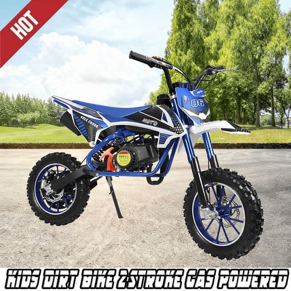 [US Fast Arrival] 49cc Kids Dirt Bike 2-Stroke - Mini Motorcycle with Front Rear Disc Brakes, Gas Dirt Bikes with Speeds up to 15 Mph, Off-Road Tires, Shock Absorption, Dirtbikes for Kids