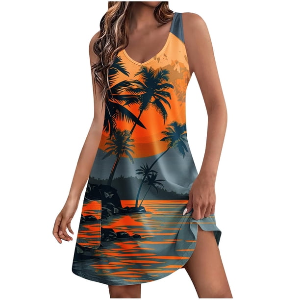 Vestido de Verano para las Mujeres Impresión Sexy sin Mangas Vestido de Hombro, Verano Casual Y Primavera