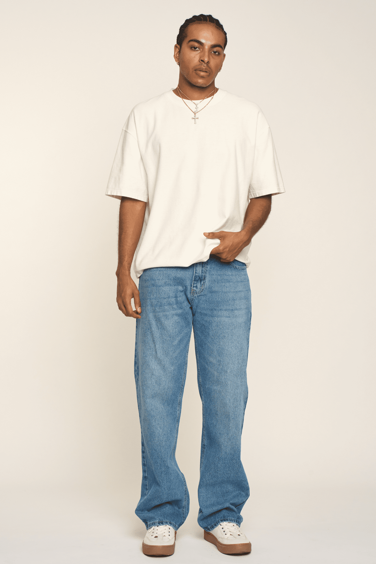 Victorious Men's Baggy Wide Denim Jeans Indigo 3032, Relaxed Fit